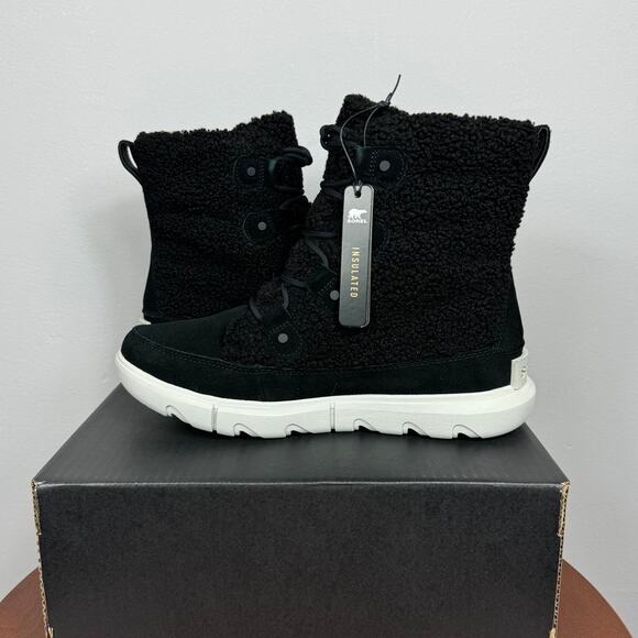 New Sorel Explorer Next Joan Cozy Boots in Black Suede/Faux Shearling Size 10 - Picture 7 of 9